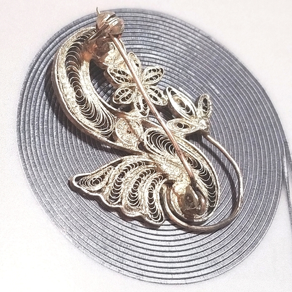 Antique Cannetille Filigree Sterling Flower Brooch - Picture 3 of 6